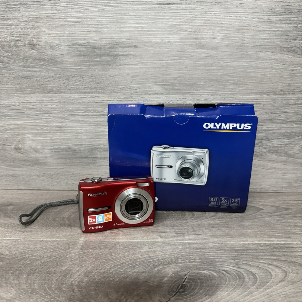 Olympus FE-310 8.0MP Digital Camera Red Box Bundle TESTED Working